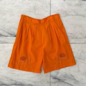 Womens VTG Shorts Orange Beaded High Rise Pull On Pleated Cotton Large Retro 90s